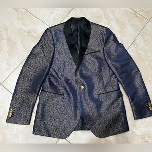MacZoo Navy Blue and Gold Patterned Blazer